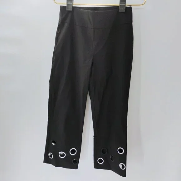 Joseph Ribkoff Womens Size 4 Crop Capri Black Pants Faux Coin Details #3610 - Picture 3 of 12